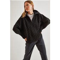 Oversized Zopfstrick-Pullover mit Reißverschluss