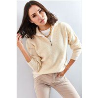 Oversized Rippstrick-Pullover mit Reißverschluss