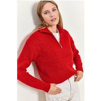 Oversized Rippstrick-Pullover mit Reißverschluss
