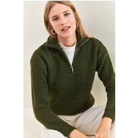 Gerippter Strickpullover mit Reißverschluss