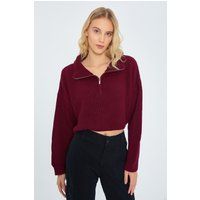 Kurzer Rippstrick-Pullover mit Reißverschluss