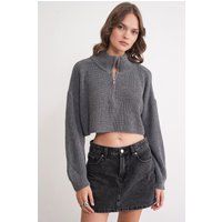 Gerippter Kurzpullover mit Reißverschluss
