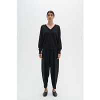 Lockerer V-Ausschnitt Baumwollpullover