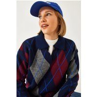 Argyle-Strickpullover mit Polokragen