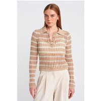 Gestreifter Polo-Strickpullover mit Lochmuster