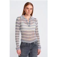Gestreifter Polo-Strickpullover mit Lochmuster
