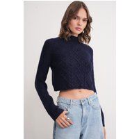 Kurzer Strickpullover mit Rautenmuster