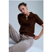 Strukturierter Rippstrick-Polo-Pullover