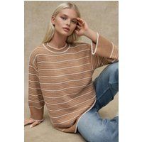 Lockerer gestreifter Rundhals-Pullover