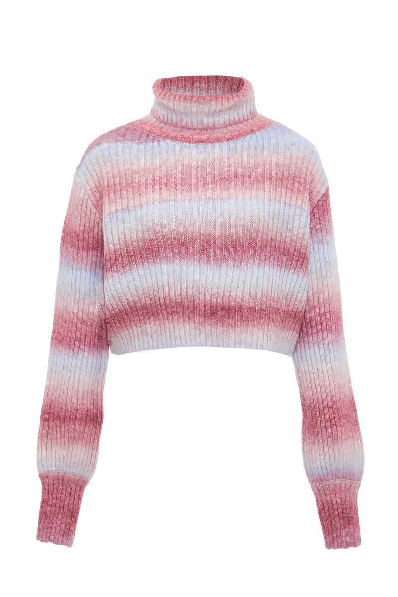 Gerippter Cropped-Rollkragenpullover mit Farbverlauf
