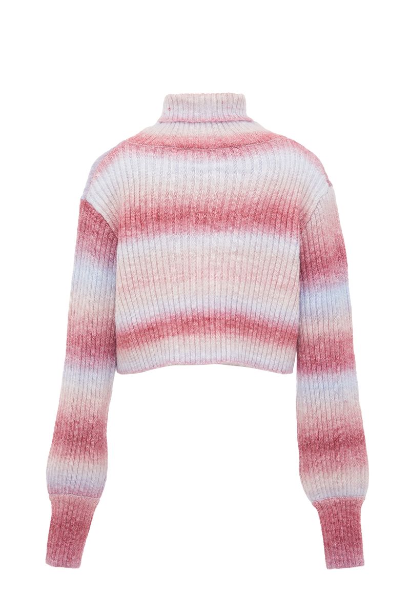 Gerippter Cropped-Rollkragenpullover mit Farbverlauf