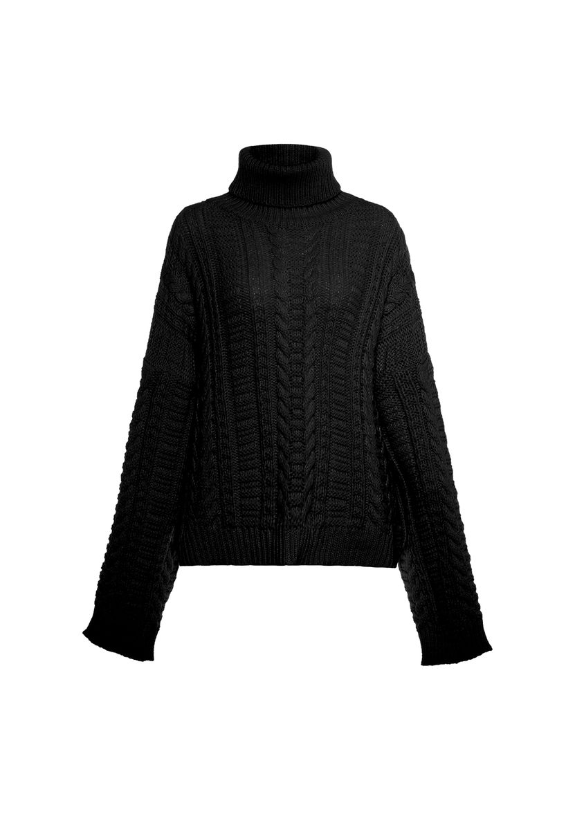 Rollkragenpullover mit Zopfmuster