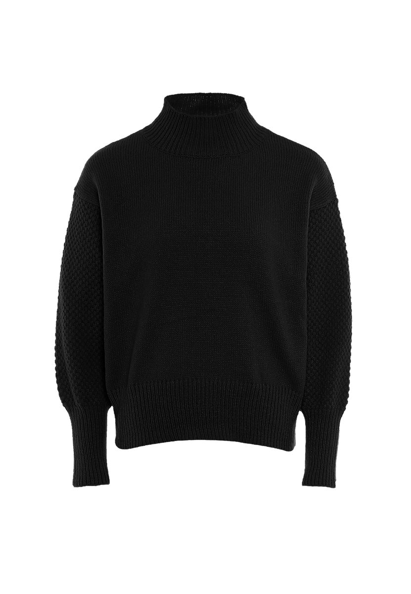 Stehkragenpullover mit Strukturärmeln
