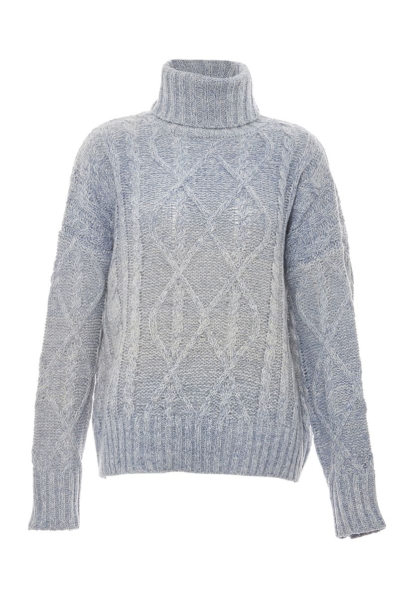 Grobstrick-Rollkragenpullover mit Zopfmuster