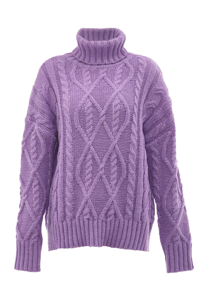 Rollkragenpullover mit Zopfmuster Oversized