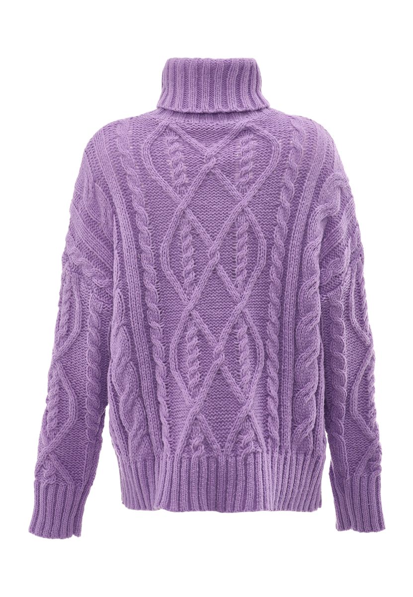 Rollkragenpullover mit Zopfmuster Oversized