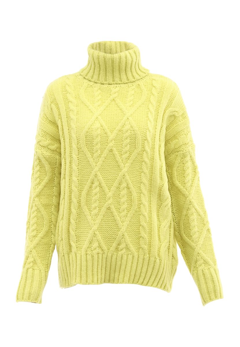 Übergroßer Zopfstrick-Rollkragenpullover