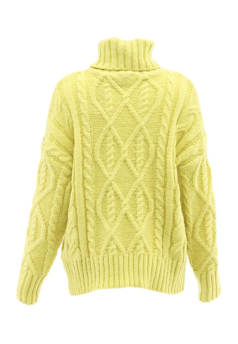 Übergroßer Zopfstrick-Rollkragenpullover