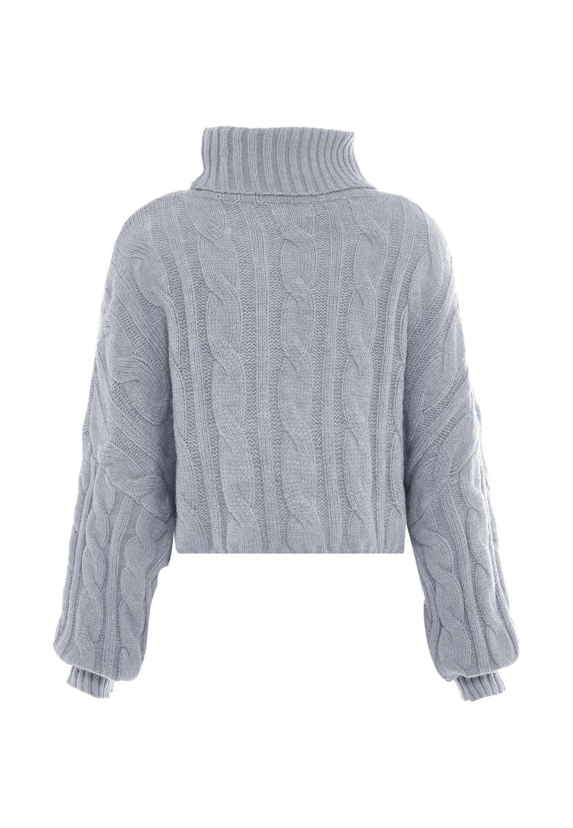 Zopfmuster-Rollkragenpullover mit High-Low-Saum