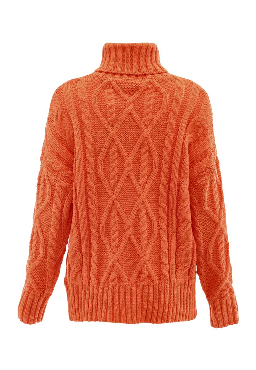 Grobstrick-Rollkragenpullover mit Zopfmuster