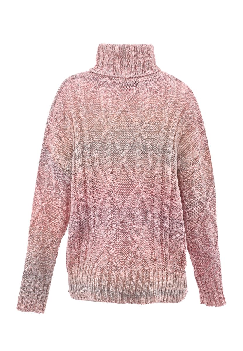 Übergroßer Zopfstrick-Rollkragenpullover