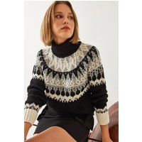 Rollkragenpullover mit nordischem Jacquard-Muster