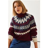 Turtleneck-Strickpullover mit Jacquard-Muster