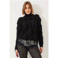 Fransiger Rollkragen-Cropped-Pullover mit Shaggy-Optik