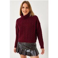 Zopfstrick Rollkragen Crop Pullover