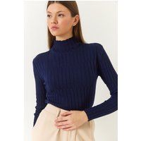 Gerippter enganliegender Stehkragenpullover