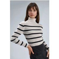 Gestreifter gerippter Rollkragenpullover