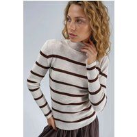 Gestreifter gerippter Rollkragenpullover