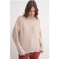 Übergroßer Rippstrick-Rollkragenpullover