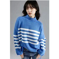 Oversized Gestreifter Stehkragenpullover