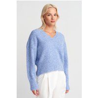 Strukturierter V-Ausschnitt Rippstrick-Pullover