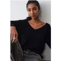 Entspannter V-Ausschnitt Rippstrickpullover