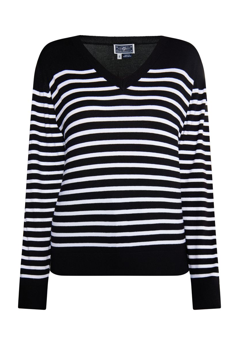Maritimer V-Ausschnitt Strickpullover mit Streifen