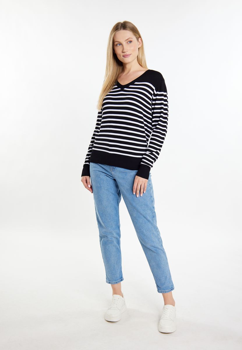 Maritimer V-Ausschnitt Strickpullover mit Streifen