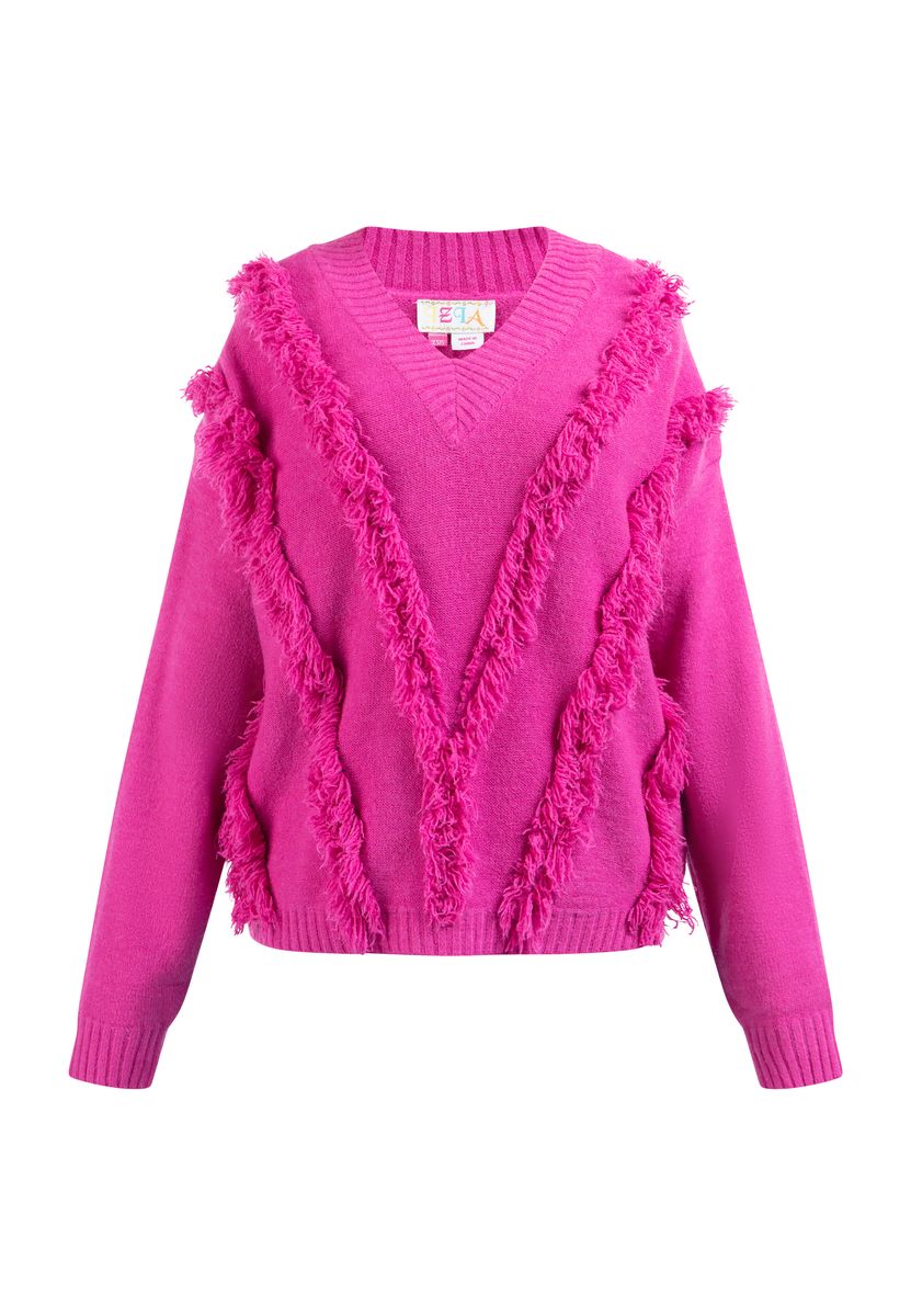 V-Ausschnitt Strickpullover mit Fransen-Detail