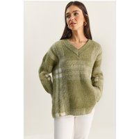 Oversized Karo-Strickpullover mit V-Ausschnitt