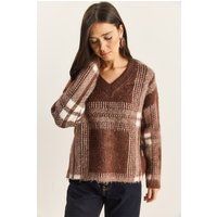 Karierter V-Ausschnitt Pullover in Oversized