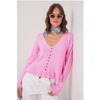 Cardigan mit V-Ausschnitt und Rüschensaum