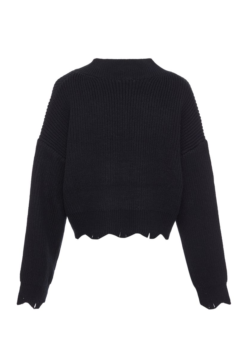 Gerippter V-Ausschnitt Cropped Pullover