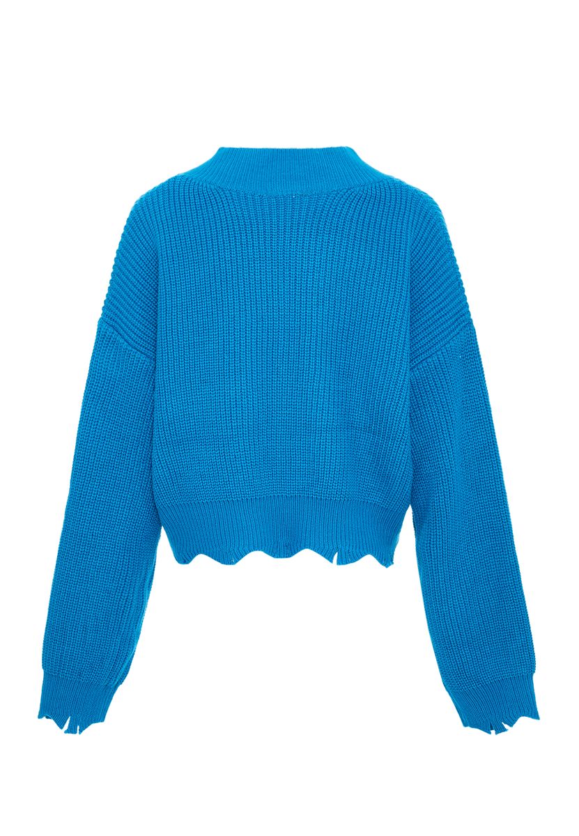 Rippstrick-Cropped-Pullover mit V-Ausschnitt