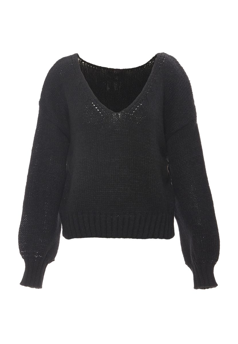 Lockerer V-Ausschnitt Strickpullover