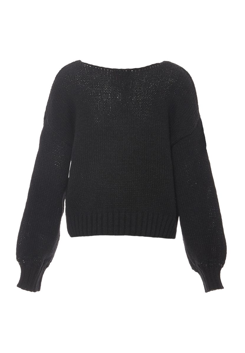 Lockerer V-Ausschnitt Strickpullover