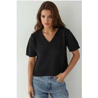 Kurzärmliger Strickpullover mit V-Ausschnitt