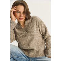 Lässiger melierter V-Ausschnitt Strickpullover
