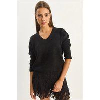 Strukturierter V-Ausschnitt Strickpullover