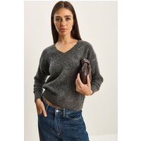 Strukturierter V-Ausschnitt Strickpullover
